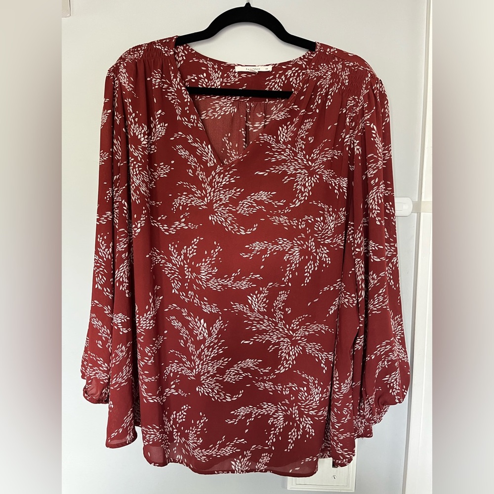 fun2fun 3X blouse, copper with wheat style pattern.